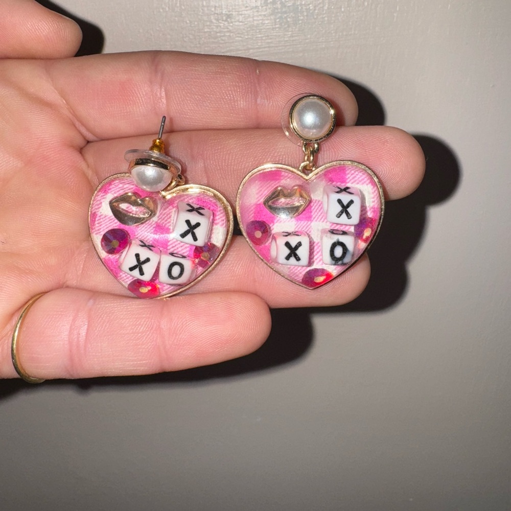 Heart-Shaped Pink XO Earrings